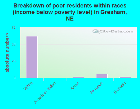 Breakdown of poor residents within races (income below poverty level) in Gresham, NE