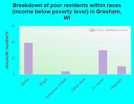Breakdown of poor residents within races (income below poverty level) in Gresham, WI