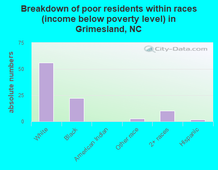 Breakdown of poor residents within races (income below poverty level) in Grimesland, NC