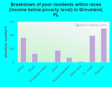 Breakdown of poor residents within races (income below poverty level) in Groveland, FL