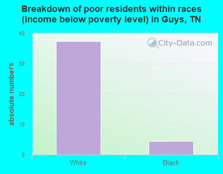 Breakdown of poor residents within races (income below poverty level) in Guys, TN