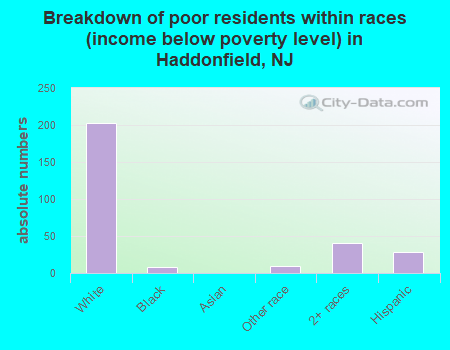 Breakdown of poor residents within races (income below poverty level) in Haddonfield, NJ