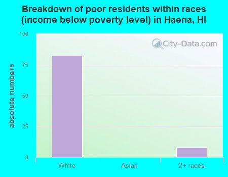 Breakdown of poor residents within races (income below poverty level) in Haena, HI