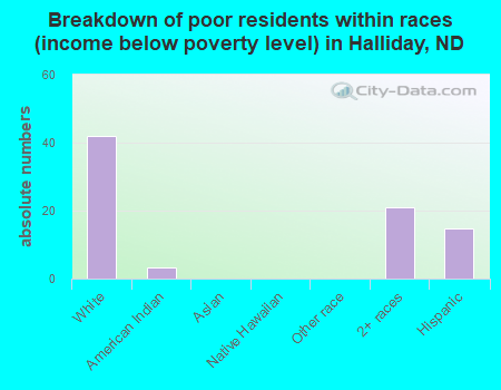 Breakdown of poor residents within races (income below poverty level) in Halliday, ND