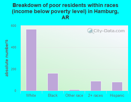 Breakdown of poor residents within races (income below poverty level) in Hamburg, AR