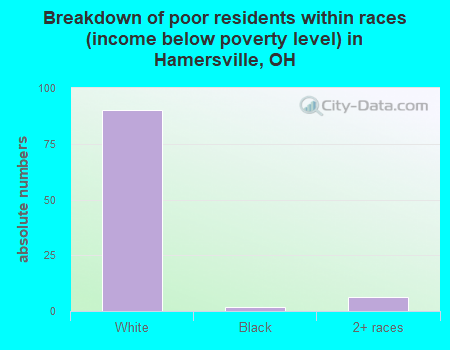 Breakdown of poor residents within races (income below poverty level) in Hamersville, OH