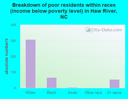Breakdown of poor residents within races (income below poverty level) in Haw River, NC