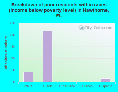 Breakdown of poor residents within races (income below poverty level) in Hawthorne, FL