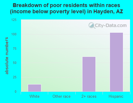Breakdown of poor residents within races (income below poverty level) in Hayden, AZ