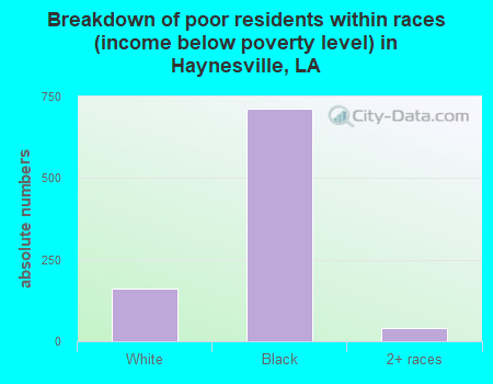 Breakdown of poor residents within races (income below poverty level) in Haynesville, LA