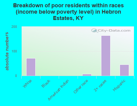 Breakdown of poor residents within races (income below poverty level) in Hebron Estates, KY
