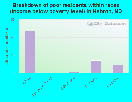 Breakdown of poor residents within races (income below poverty level) in Hebron, ND