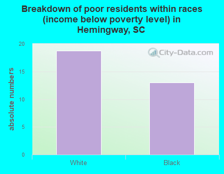 Breakdown of poor residents within races (income below poverty level) in Hemingway, SC