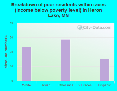Breakdown of poor residents within races (income below poverty level) in Heron Lake, MN