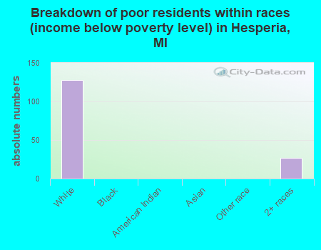 Breakdown of poor residents within races (income below poverty level) in Hesperia, MI