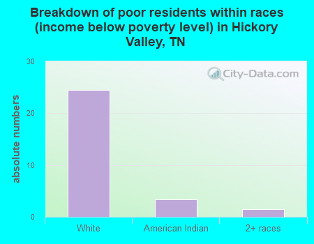 Breakdown of poor residents within races (income below poverty level) in Hickory Valley, TN