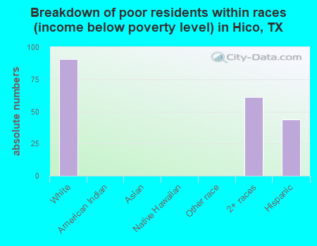 Breakdown of poor residents within races (income below poverty level) in Hico, TX