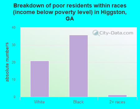 Breakdown of poor residents within races (income below poverty level) in Higgston, GA