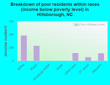 Breakdown of poor residents within races (income below poverty level) in Hillsborough, NC