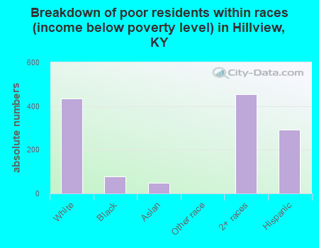 Breakdown of poor residents within races (income below poverty level) in Hillview, KY