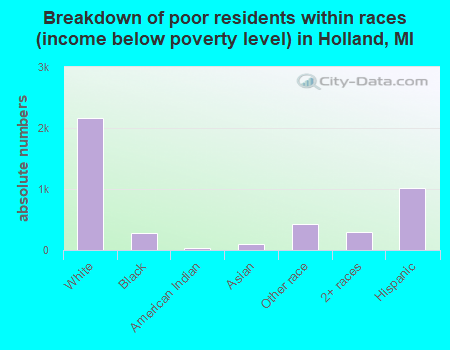 Breakdown of poor residents within races (income below poverty level) in Holland, MI