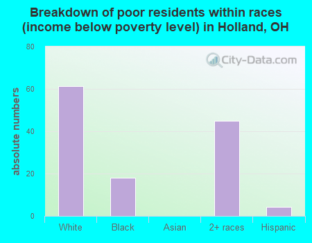 Breakdown of poor residents within races (income below poverty level) in Holland, OH