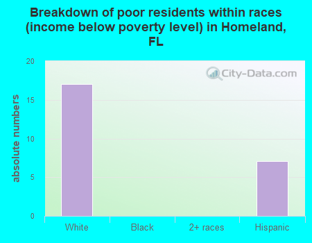 Breakdown of poor residents within races (income below poverty level) in Homeland, FL