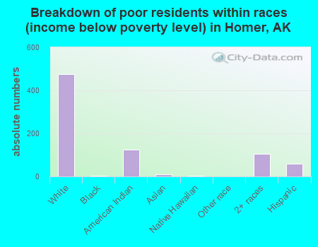 Breakdown of poor residents within races (income below poverty level) in Homer, AK