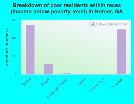 Breakdown of poor residents within races (income below poverty level) in Homer, GA