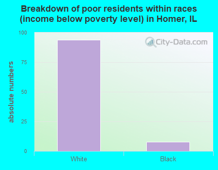 Breakdown of poor residents within races (income below poverty level) in Homer, IL