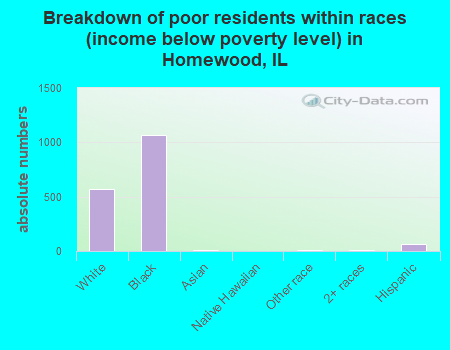 Breakdown of poor residents within races (income below poverty level) in Homewood, IL