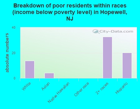 Breakdown of poor residents within races (income below poverty level) in Hopewell, NJ