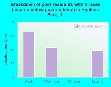 Breakdown of poor residents within races (income below poverty level) in Hopkins Park, IL