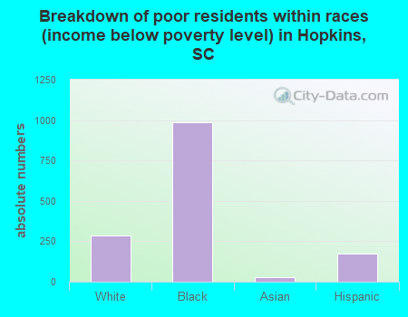 Breakdown of poor residents within races (income below poverty level) in Hopkins, SC