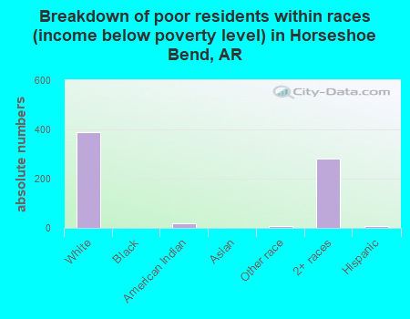 Breakdown of poor residents within races (income below poverty level) in Horseshoe Bend, AR