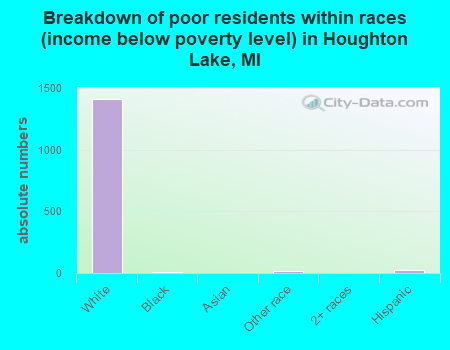Breakdown of poor residents within races (income below poverty level) in Houghton Lake, MI