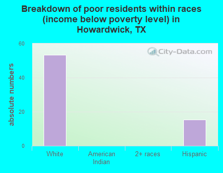 Breakdown of poor residents within races (income below poverty level) in Howardwick, TX