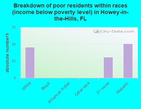 Breakdown of poor residents within races (income below poverty level) in Howey-in-the-Hills, FL