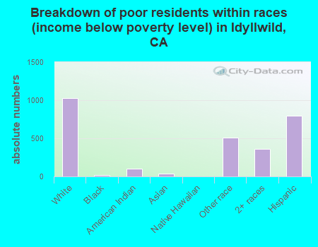 Breakdown of poor residents within races (income below poverty level) in Idyllwild, CA