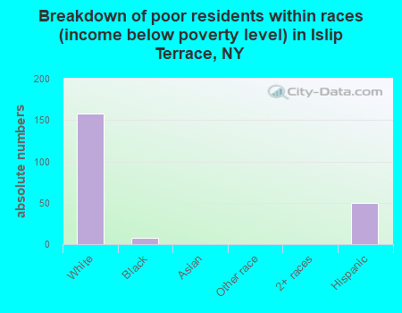 Breakdown of poor residents within races (income below poverty level) in Islip Terrace, NY