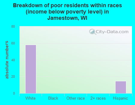 Breakdown of poor residents within races (income below poverty level) in Jamestown, WI