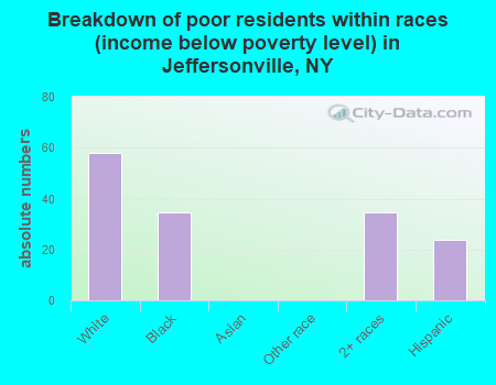 Breakdown of poor residents within races (income below poverty level) in Jeffersonville, NY