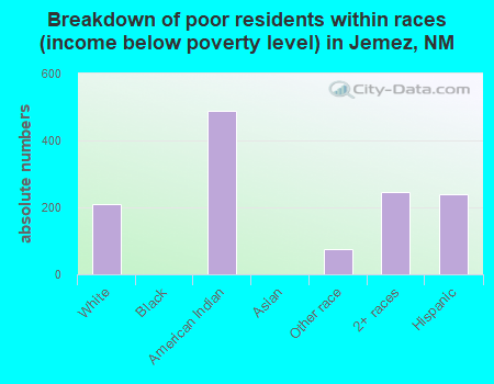 Breakdown of poor residents within races (income below poverty level) in Jemez, NM