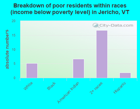 Breakdown of poor residents within races (income below poverty level) in Jericho, VT