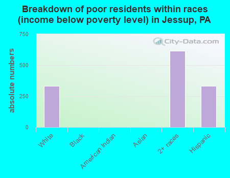 Breakdown of poor residents within races (income below poverty level) in Jessup, PA