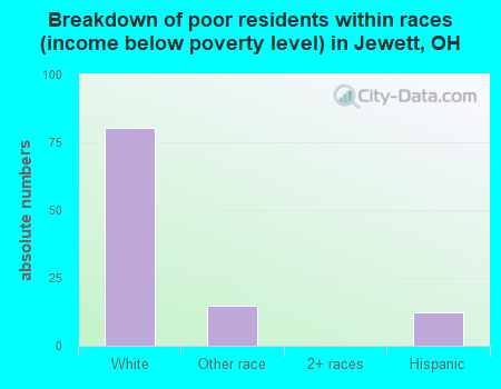 Breakdown of poor residents within races (income below poverty level) in Jewett, OH