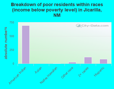 Breakdown of poor residents within races (income below poverty level) in Jicarilla, NM