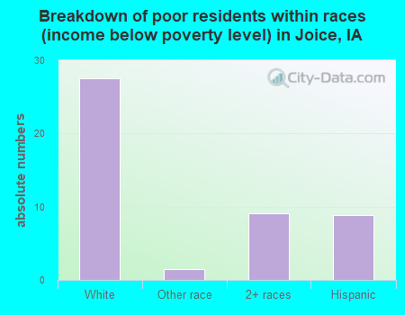 Breakdown of poor residents within races (income below poverty level) in Joice, IA