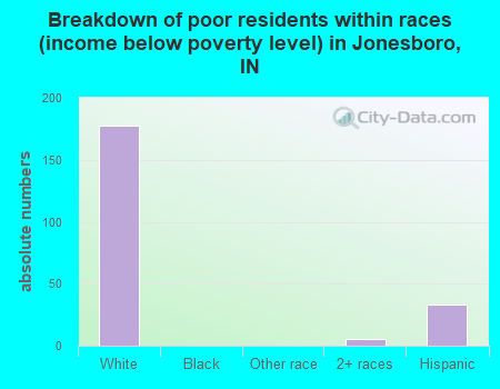 Breakdown of poor residents within races (income below poverty level) in Jonesboro, IN