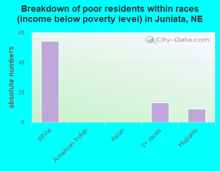 Breakdown of poor residents within races (income below poverty level) in Juniata, NE